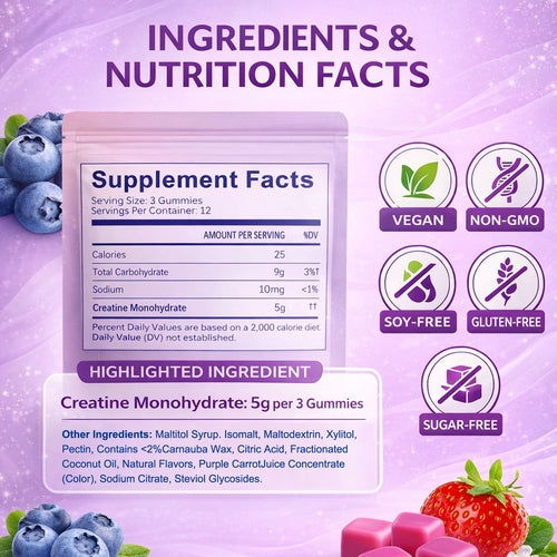 Creatine Monohydrate Gummies, 5 Grams Per Serving, Sugar-free Creatine